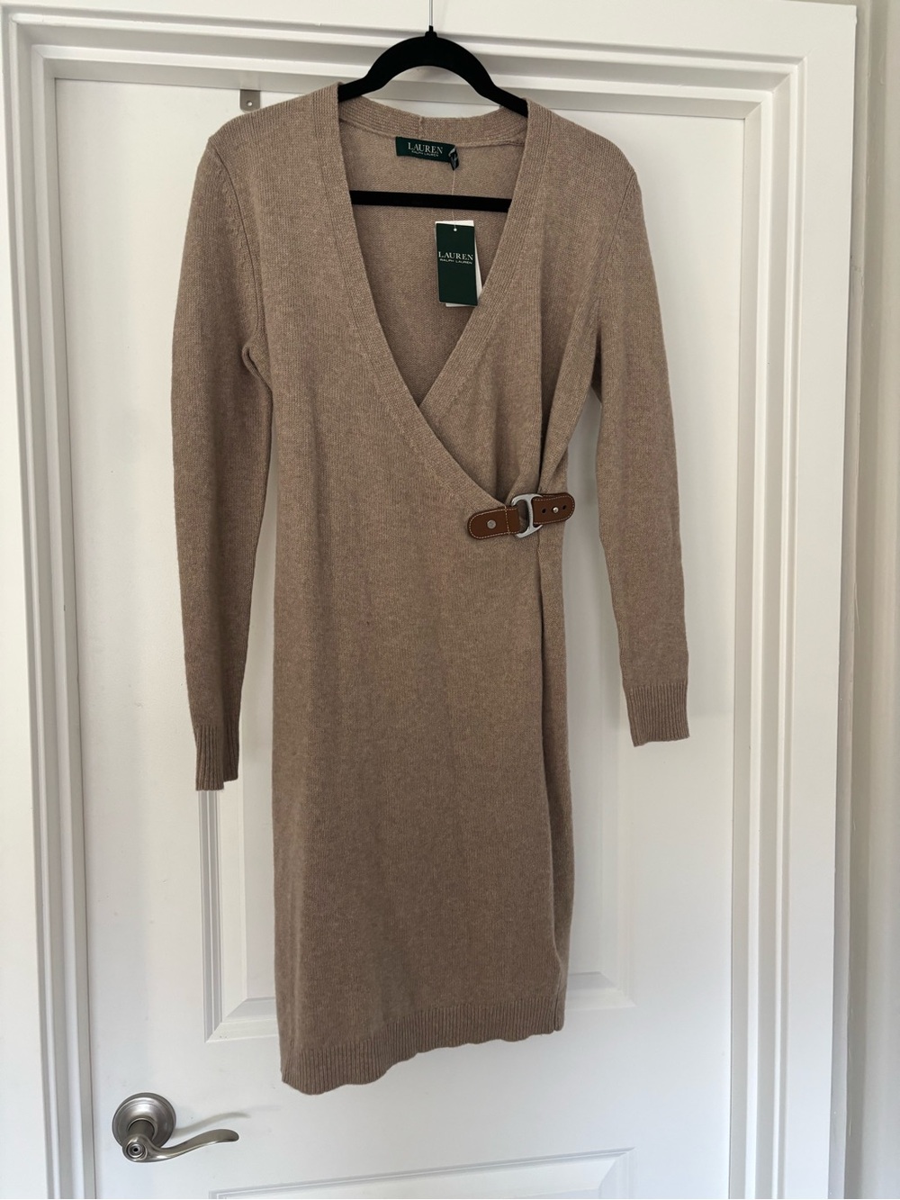 Ralph Lauren Camel Wrap Sweater Dress with Buckle size S